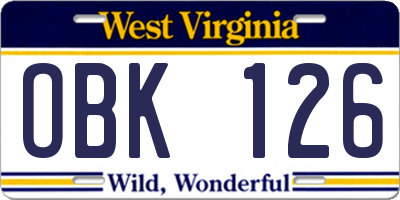 WV license plate OBK126