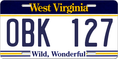 WV license plate OBK127