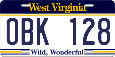 WV license plate OBK128