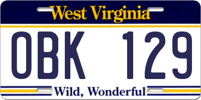 WV license plate OBK129