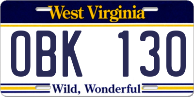 WV license plate OBK130