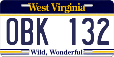 WV license plate OBK132