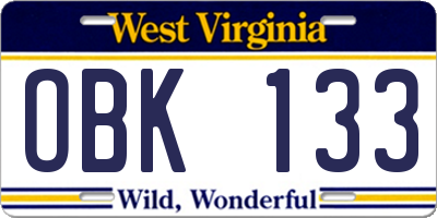 WV license plate OBK133
