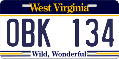 WV license plate OBK134