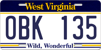 WV license plate OBK135
