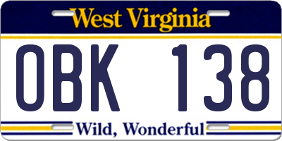 WV license plate OBK138