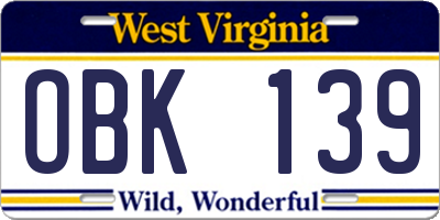 WV license plate OBK139
