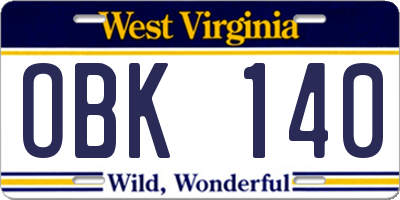 WV license plate OBK140