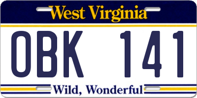 WV license plate OBK141
