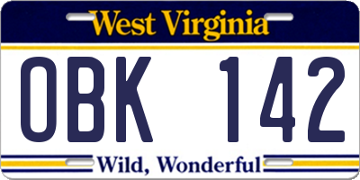 WV license plate OBK142