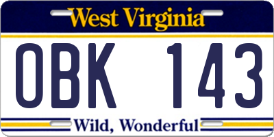 WV license plate OBK143