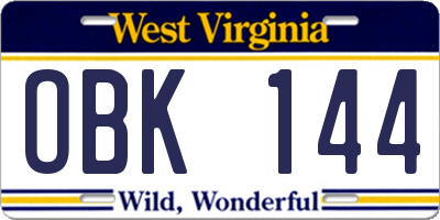 WV license plate OBK144