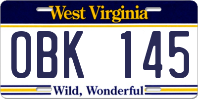WV license plate OBK145