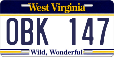 WV license plate OBK147