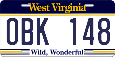 WV license plate OBK148