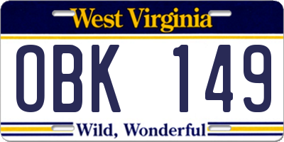 WV license plate OBK149