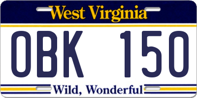 WV license plate OBK150