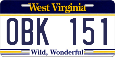 WV license plate OBK151