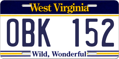 WV license plate OBK152