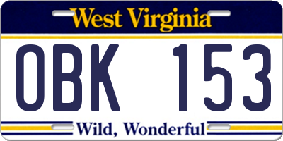 WV license plate OBK153