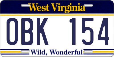 WV license plate OBK154