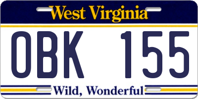 WV license plate OBK155
