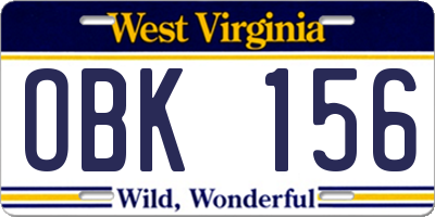 WV license plate OBK156