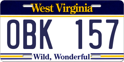 WV license plate OBK157