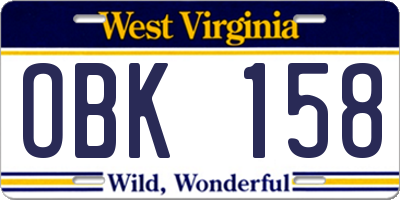 WV license plate OBK158