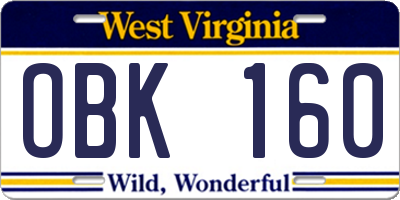 WV license plate OBK160