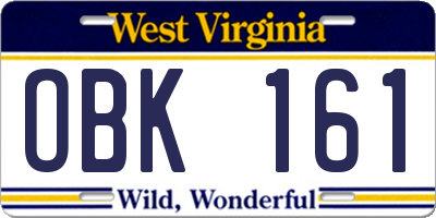 WV license plate OBK161