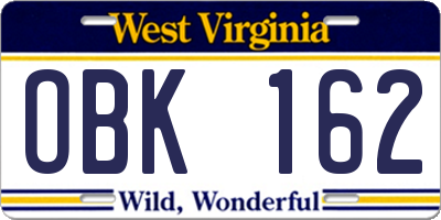 WV license plate OBK162