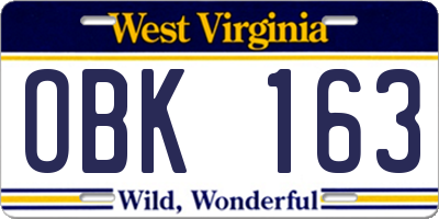 WV license plate OBK163