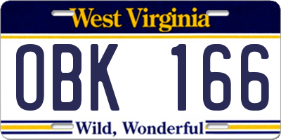 WV license plate OBK166