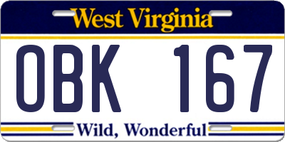 WV license plate OBK167