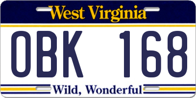WV license plate OBK168
