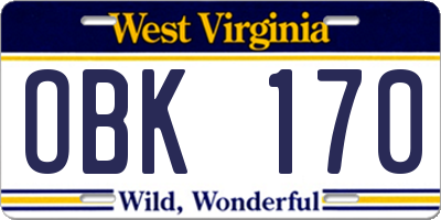 WV license plate OBK170