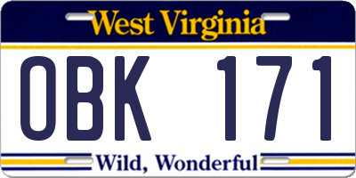 WV license plate OBK171