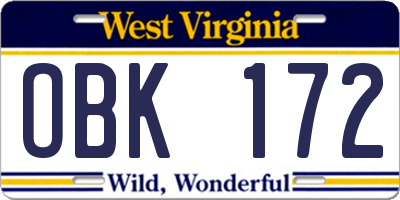WV license plate OBK172