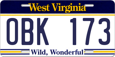 WV license plate OBK173