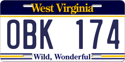 WV license plate OBK174