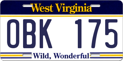 WV license plate OBK175