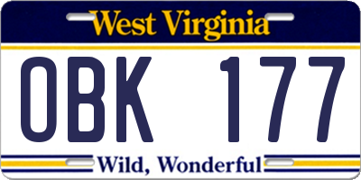 WV license plate OBK177