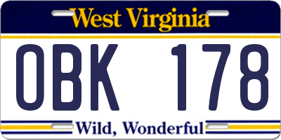 WV license plate OBK178