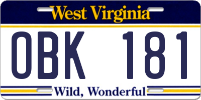 WV license plate OBK181
