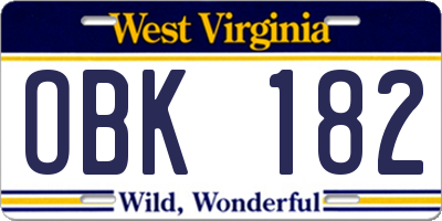 WV license plate OBK182