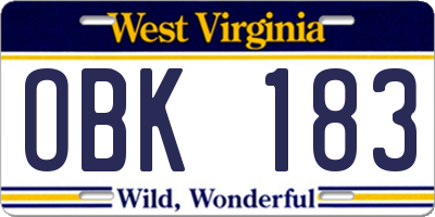 WV license plate OBK183