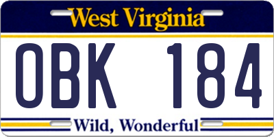 WV license plate OBK184