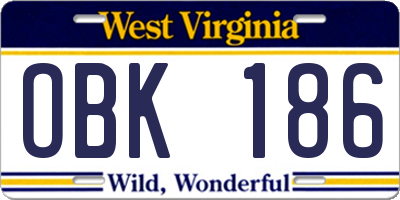 WV license plate OBK186