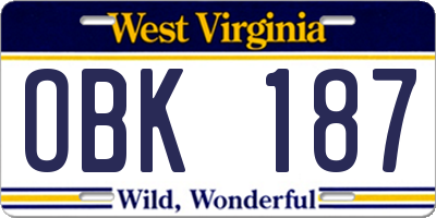 WV license plate OBK187